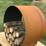 The Orbit Round Steel Log Rack Accessories Fire Pit Art