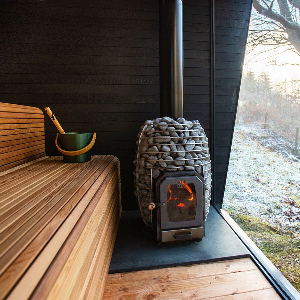 ERGO Glass Front Barrel Sauna (4 Person) Saunas SaunaLife HUUM HIVE Wood 13 + Chimney Kit 