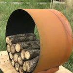 The Orbit Round Steel Log Rack Accessories Fire Pit Art 
